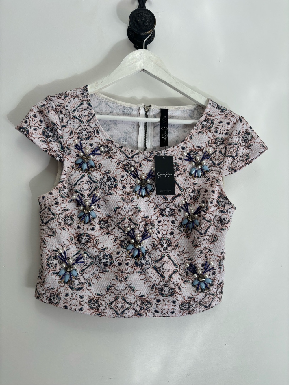 Jessica Simpson Pink Embellished Jewel Top